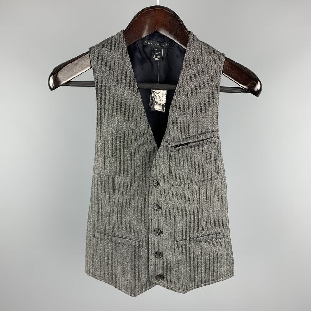 MARC by MARC JACOBS Size S Gray Stripe Wool Buttoned Vest (Indoor)